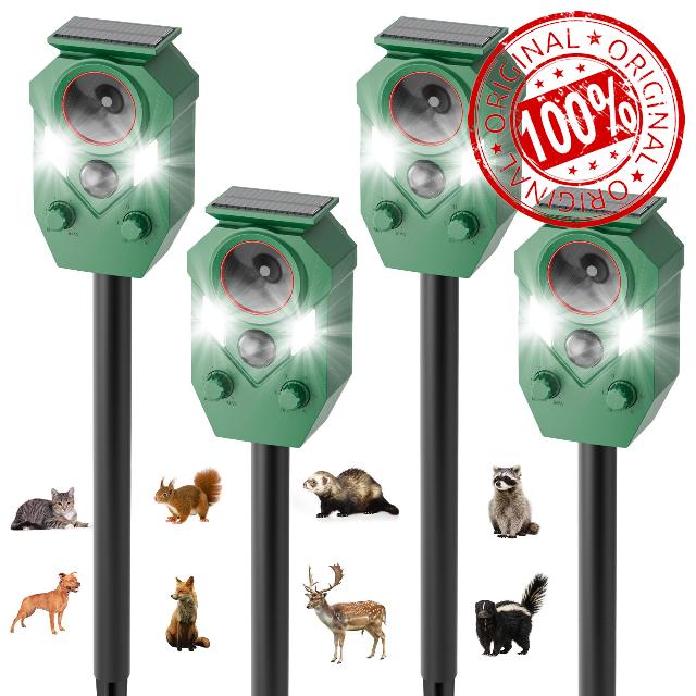 4-Pack Solar Powered Ultrasonic Animal Repeller