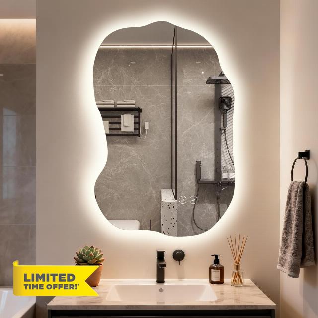VASUHOME 20"x30" Irregular LED Bathroom Mirror