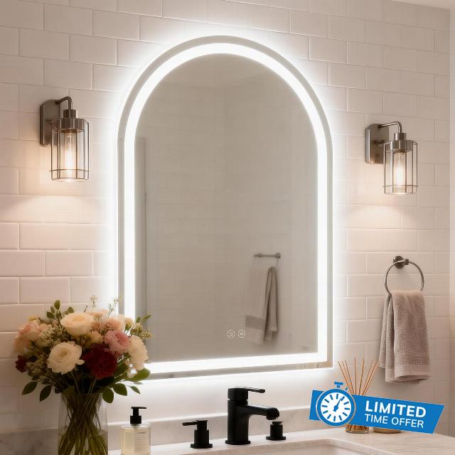 VASUHOME 24"x36" Arched LED Bathroom Mirror with Lights