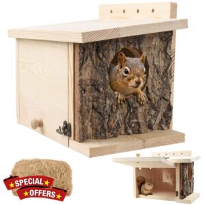 Squirrel Nesting Box with Predator Guard - Easy Assembly Squirrel Houses for Outside Nesting