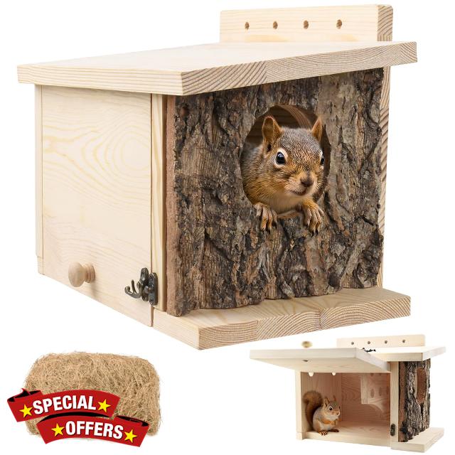 Squirrel Nesting Box with Predator Guard - Easy Assembly Squirrel Houses for Outside Nesting