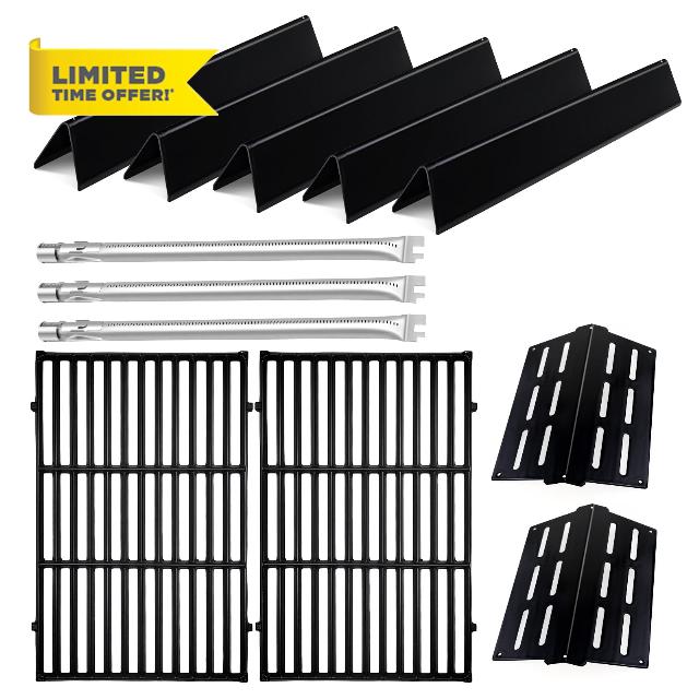 Genesis Grill Parts for Weber Genesis E310 with Porcelain Flavorizer Bars 7524 Cast Iron Grill Grate 7622 Heat Deflector and 62752 Gril Burners for Weber Genesis 300 Series