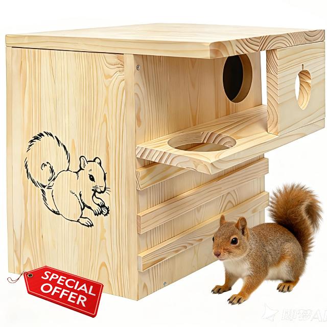 Extra Large Wooden Squirrel House Outdoor - Premium Wood Squirrel Nesting Box