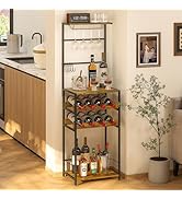 5-Tier Wine Rack Freestanding Floor, Liquor Bar Stand with Glasses Holder and 4 S Hooks, Corner M...