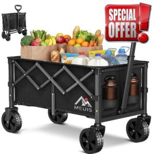 Collapsible Wagon Cart with Wheels - 250LBS Heavy Duty Folding Wagon for Groceries Shopping Outdoor Apartment Portable Foldable Utility Grocery Trolley