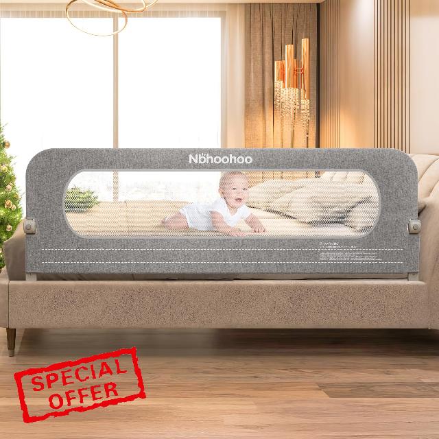 Bed Rail for Toddlers – 71" Swing Down Bed Guard with Double Crossbar Stability