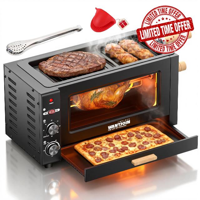 WantJoin Electric Rotisserie Oven - 26QT 3-Layer 3-in-1 Rotisserie Oven For Simultaneous Cooking