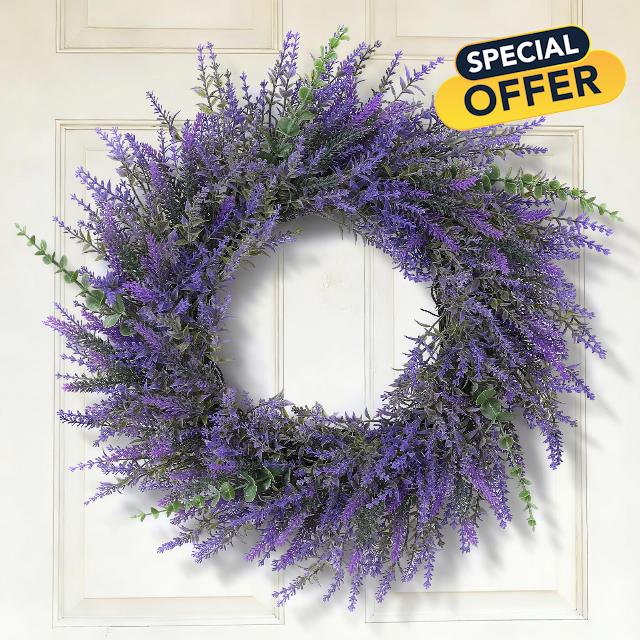 26" Lavender & Eucalyptus Wreath for Front Door - All Season Artificial Wreath for Spring and Summer