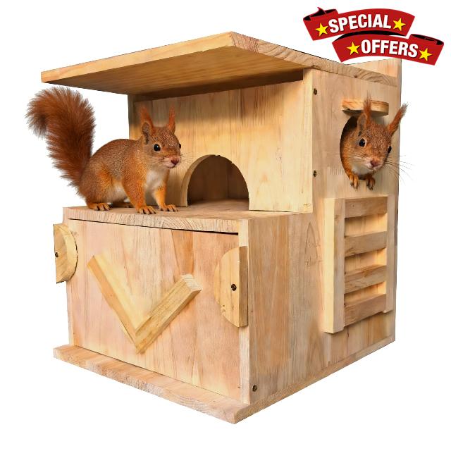 Handmade Extra-Large Squirrel House with Porch – Natural Solid Wood Nest Box for Tree