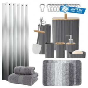 Bathroom Accessories Set - Bathroom Set with Shower Curtain and No Slip Rugs
