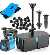 Solar Pond Pump, Solar Fountain Pump with Flow, 16.5Ft Extendable Power Cord, 4 Spray Styles & De...