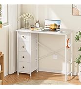 DAOUTIME White Writing Desk with 3 Drawers for Bedroom, 37.2 Inch Small Computer Desk for Small S...