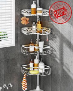ALLZONE Corner Shower Caddy Tension Pole with 4 Repositionable Hang-On Baskets