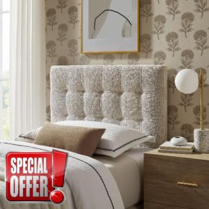 Modway Lily Twin Size Headboard with Biscuit Tufting in Dove - Fabric Upholstery with Padded Design and 5 Height-Adjustable Mounts
