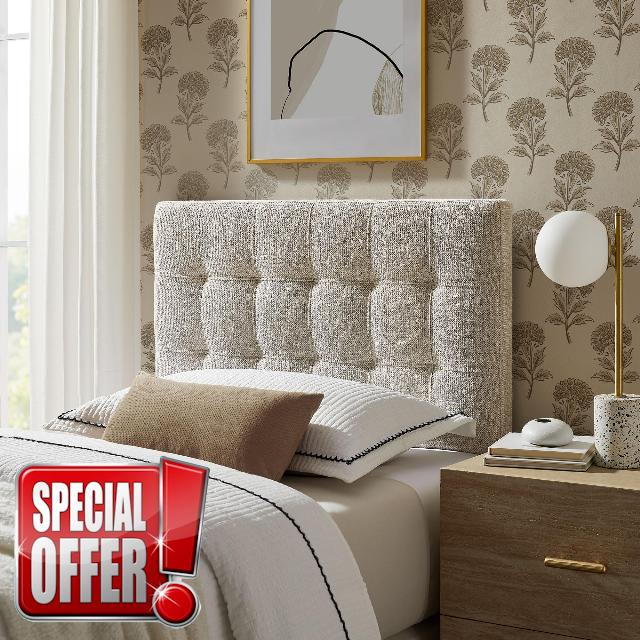 Modway Lily Twin Size Headboard with Biscuit Tufting in Dove - Fabric Upholstery with Padded Design and 5 Height-Adjustable Mounts