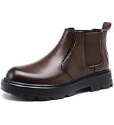 BEMNRVT Men&rsquo;s Chelsea Boots Slip On Dress Boots, Chunky Low Heel Platform Lug Sole, Comfortable C...