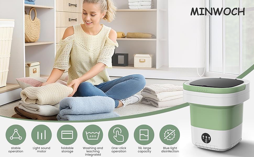 Foldable Portable Washing Machine, Quiet Mini Washer for Home, Dorm and Travel