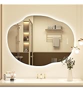 Luxulum Irregular Backlit Led Bathroom Mirror for Wall 28"x36", Asymmetrical Lighted Vanity Mirro...