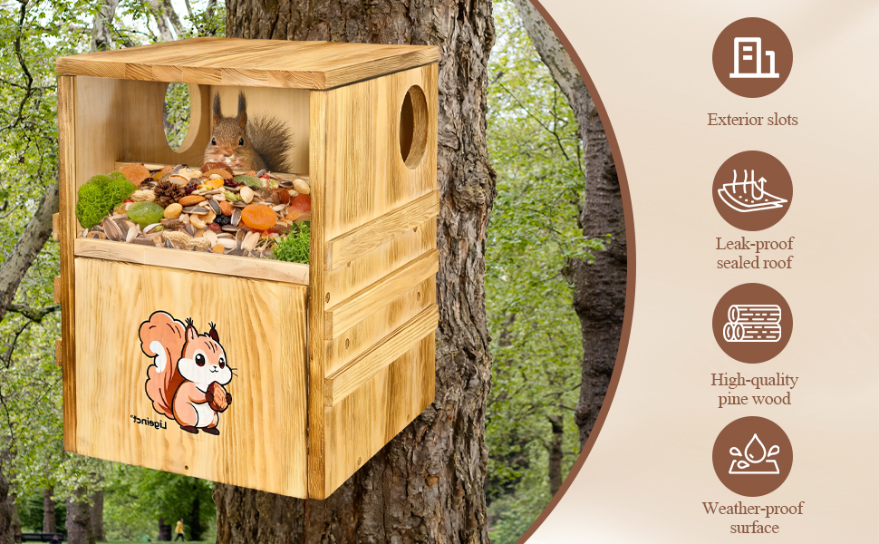 Ligeinct Large Outdoor 2-in-1 Squirrel House and Feeder