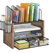 4-Tier Desk Organizer, Desk File Organizer with 5 Vertical File Holders, Office Desktop Organizer...