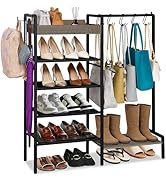 NauwaBarn 2-in-1 Shoe Rack for Entryway with Purse Organizer, Garage Shoe Rack with Wooden Tray &...