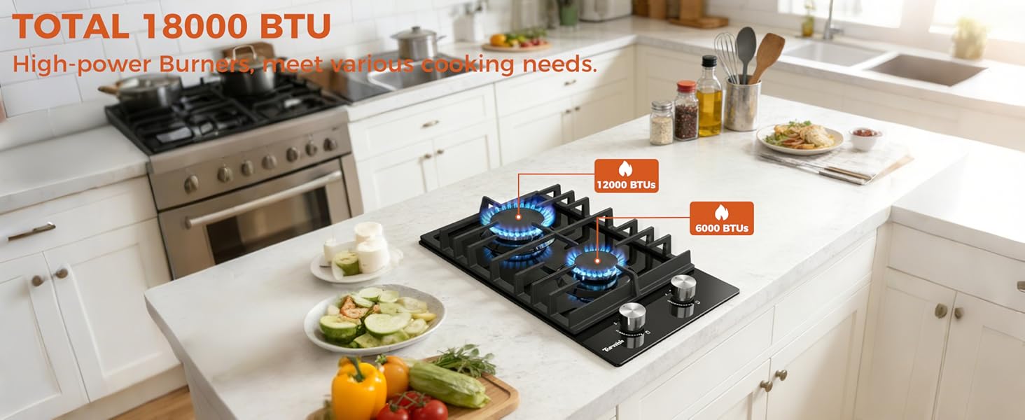 12 Inch Gas Cooktop, Gas Stove Top 2 Burners
