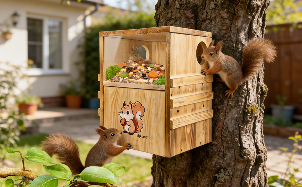 Ligeinct Large Outdoor 2-in-1 Squirrel House and Feeder