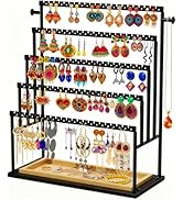 TIPSYTREE Earring Holder Organizer, 4-Tier Step Jewelry Display Stand with Metal Frame and Wooden...
