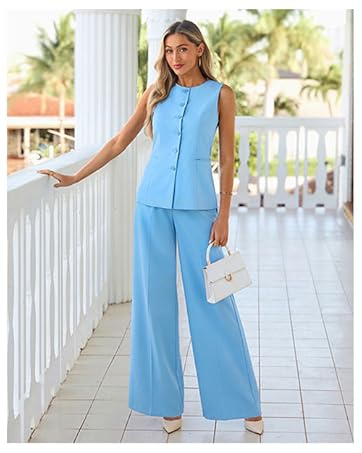 PRETTYGARDEN One Piece Jumpsuits For Women Dressy Ruffle Cap Sleeve V Neck Ribbed Knit Wide Leg R...