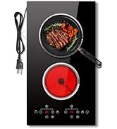 2 Burner Electric Cooktop, 12 Inch Electric Stove Top, 120V Double Burner Countertop Stove 2000W ...