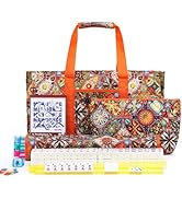 Kyerlish American Mahjong Tile Set with Rose-Red Printed Carrying Bag, 166 Premium White Tiles, 4...