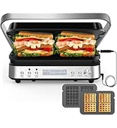CATTLEMAN Panini Grill Press Sandwich Maker with Removable Plates, 5 in 1 Smokeless Indoor Grill ...