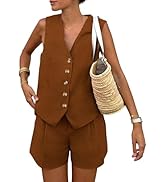 PRETTYGARDEN Women's Summer 2 Piece Outfits Sleeveless Matching Sets Button Down V Neck Vest Wais...