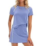 PRETTYGARDEN Women's 2026 Summer 2 Piece Skirt Sets Short Sleeve Shirts Tops Skorts Matching Work...