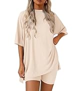 PRETTYGARDEN Women's Two Piece Lounge Set 2025 Summer Casual Oversized Shirts Biker Shorts Matchi...