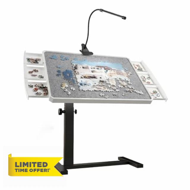 Jigsaw Puzzle Table 1500 Piece with Drawers and Cover 35"x26" Adjustable Puzzle Tables for Adults with 4 Wheels 6-Tilting-Angle Portable Plastic Jigsaw Puzzle Board