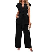 PRETTYGARDEN Women Summer 2 Piece Outfits V Neck Sleeveless Button Down Vest Shorts Sets Business...