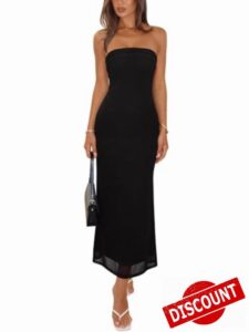 REORIA Women's 2026 Summer Floral Mesh Strapless Midi Dress Backless Beach Wedding Guest Cocktail Party Dresses