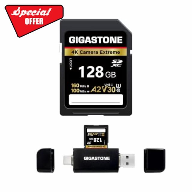 【5-Years Data Recovery】 GIGASTONE 128GB SD Card with USB Type C Card Reader