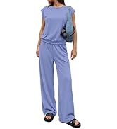 PRETTYGARDEN Women's Summer 2 Piece Outfits 2026 Cap Sleeve V Neck Belted Crop Tops Wide Leg Pant...
