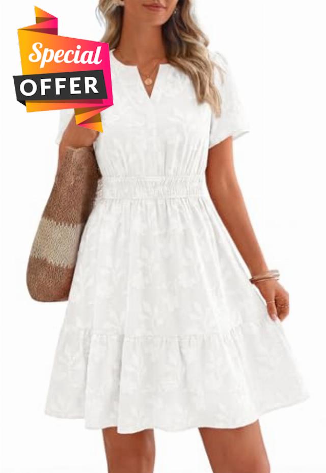 PRETTYGARDEN Womens 2026 Summer Mini Dress with Pockets Floral Short Sleeve V Neck Elastic Waist Cute Dresses Beach Sundress