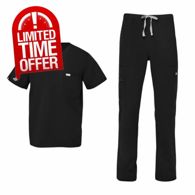 FIGS Leon Top & Cairo Pants Scrub Set for Men — Classic V-Neck