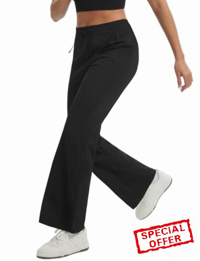 baleaf Women's Hiking Pants Lightweight Water Resistant Travel Flare Pants with Pockets Quick Dry Breathable Drawstring Wais