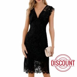 Women's Lace Cocktail Dress Sleeveless V Neck Elegant Bodycon Midi Dress for Wedding Guest Party Evening Formal