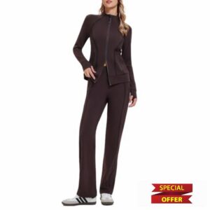Airfree Womens Two Piece Tracksuit Slim Fit Double Zipper Jacket Straight Leg Pants Outfits 2 Piece Lounge Set Sweatsui
