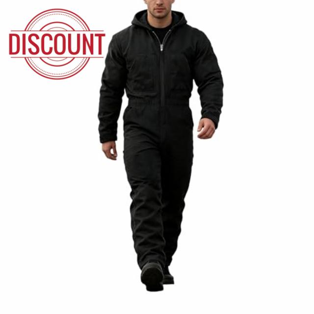 Insulated Coveralls Men Heavy-Duty Protective Hooded Work Outfit for Construction & Cold Weathe