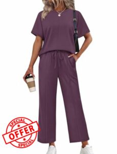 Sampeel Two Piece Sets for Women Summer Oversized Short Sleeve Wide Leg Pants Lounge Travel Vacation Outfits Clothes