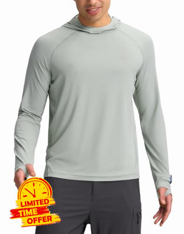 Pioneer Camp Men's UPF 50+ Sun Hoodie Shirt Long Sleeve Quick Dry Rash Guard Thumb Holes Watch Window Fishing Hiking Golf