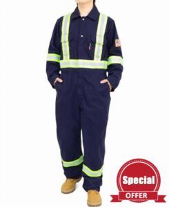 BOCOMAL FR Coveralls Men High Visibility 7.5oz Cotton Twill Flame Resistant Fire Retardant Work Coverall NFPA2112 HRC2