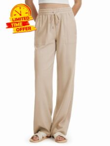 Tall Women 32/34/36 Inseam Linen Pants Wide Leg Casual Palazzo Trousers Summer Beach Lounge Bottoms with Pockets